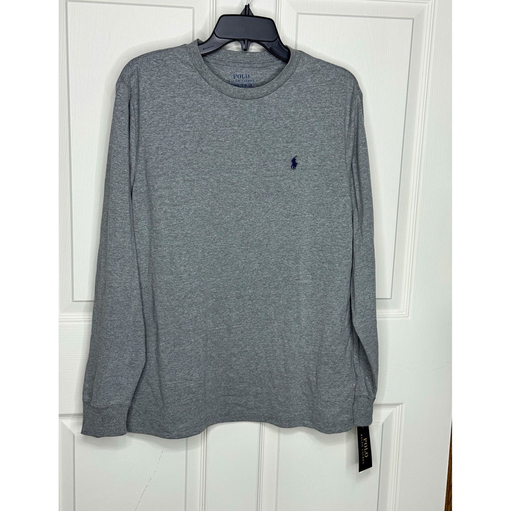 Polo Ralph Lauren Boys XL 18 20 Cotton Knit Long Sleeve Crew Neck Tee Gray NWT